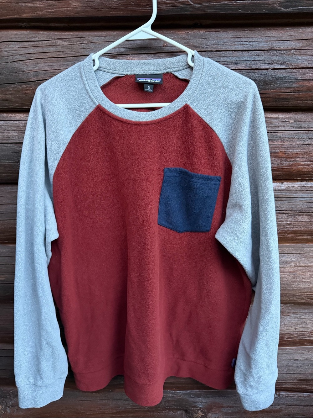 Patagonia Mens XL Micro D Fleece Crewneck Sweatshirt Colorblock Raglan- Read